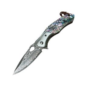 3.5" Damascus Drop Point Blade Knife w/ Abalone Handle