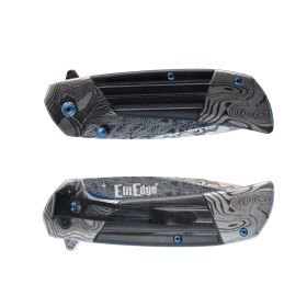 7.75" Titanium & Damascus Folding Knife (style: Blue)